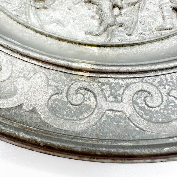 Antique SKS Zinn Hanging Plate 95% Pewter Rare Germany Farming Sheppard Scene - Picture 7 of 13